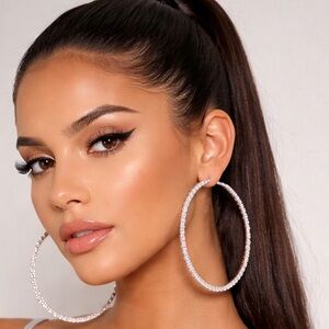 Guess Silver Crystal Hoop Earrings